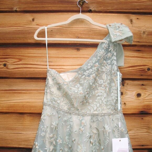 MAC DUGGAL 11177 Green Embellished Bow One Shoulder A Line Gown 10 - Picture 14 of 16